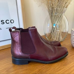 Burgundy Faux Leather Ankle Boots